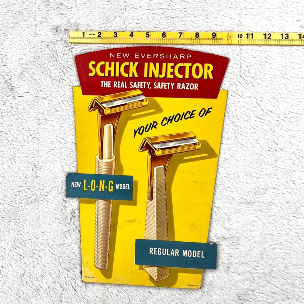 1950s Schick Injector Razor Display Sign 14" Cardboard Advertising‎ - Picture 4 of 11
